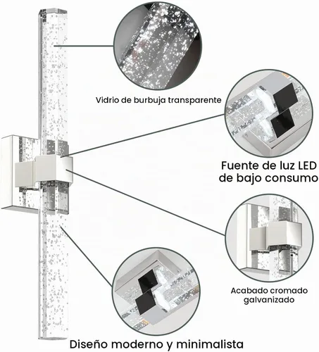 Vista 2 de Aipsun Lámparas de baño, luces cromadas con cristal de burbujas, accesorios de iluminación modernos de 19.7 pulgadas, accesorios de iluminación