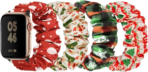 Vista 12 de Paquete de 4 bandas elásticas Scrunchie compatibles con Apple Watch de 38 mm, 40 mm, 41 mm, 42 mm, 44 mm, 45 mm, 49 mm, bandas elásticas con bonito