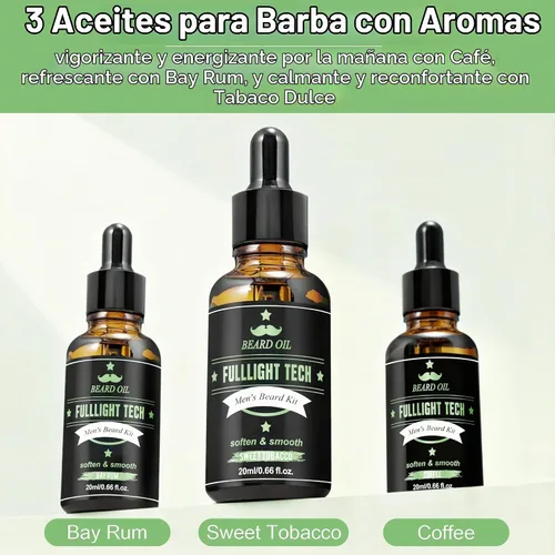 Vista 2 de Kit de barba con 3 aromas de aceite de barba y juego de jabón y bálsamo para barba de tabaco dulce