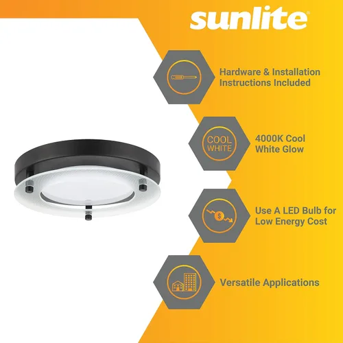 Vista 3 de Sunlite 88678 Lámpara LED de techo flotante de vidrio de 8 pulgadas, 2 unidades, 17 vatios (equivalente a 80 W), 1200 lúmenes, 4000 K blanco frío