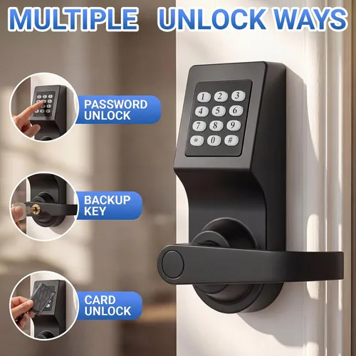 Vista 3 de Hicarer Paquete de 1 cerradura de puerta con teclado comercial con asa Negro mate