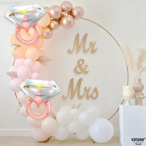 Vista 9 de KatchOn, Letras de globos de compromiso de oro rosa con globo de anillo de diamantes, paquete de 3, globos de compromiso de oro rosa para decoración