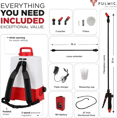 Vista 5 de PULMIC - Pulverizador eléctrico de mochila de 4 galones con batería para césped, jardín y granja, presión ajustable, bomba rociadora de alto