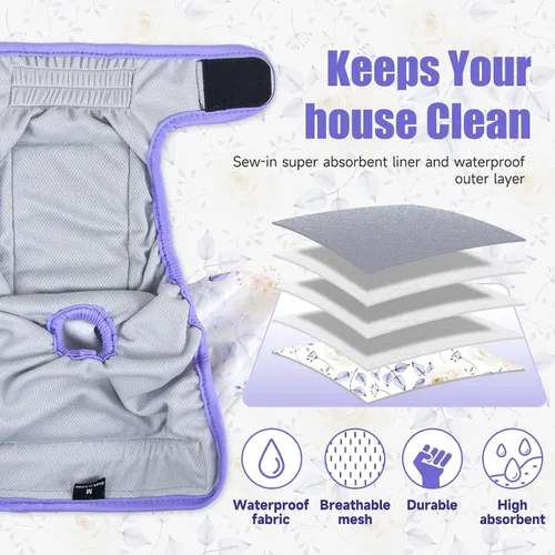 Vista 3 de Leekalos Pañales reutilizables para perras, fáciles de poner, de alta absorción, lavables