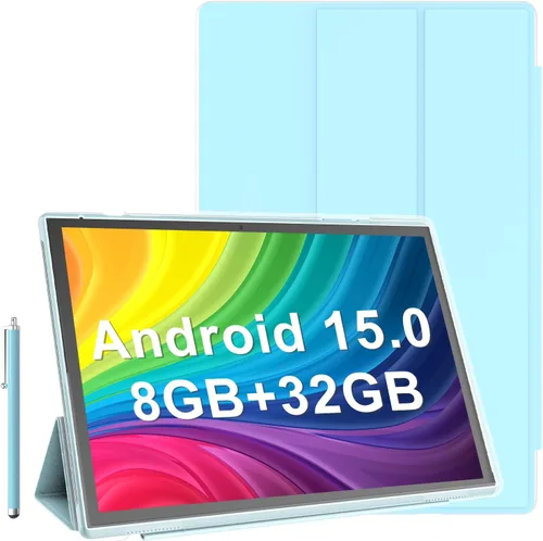 Vista 11 de Tableta de 10 pulgadas Android 15 con funda, 6GB RAM+32GB ROM+1024GB expansión, batería de 6000mah, cámara dual 2MP+8MP WiFi-6, pantalla táctil IPS