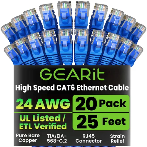 Vista 56 de GEARit Paquete de Cables Ethernet Cat 6 - Paquete de 20 Cables de Conexión Ethernet Cat6 de 1 pie Cable de Conexión de Red RJ45, Conectores