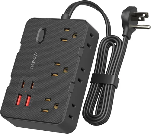 Vista 7 de DEPOW Regleta protectora de sobretensiones, cable de extensión de 3 pies con 6 salidas de CA, 4 puertos USB, protección contra sobretensiones 1050J