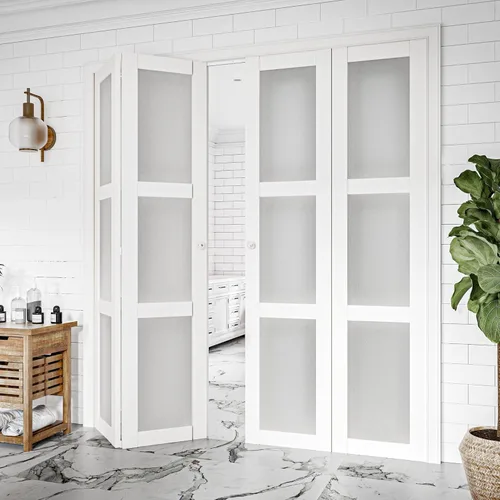 Vista 16 de BARNER HOME Puerta plegable, para abertura de 24"×80", panel plegable de puerta de 3 hojas de vidrio templado esmerilado con kit de herrajes