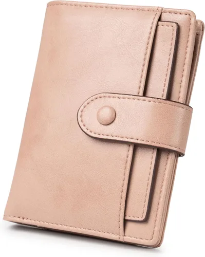 Vista 8 de Alldaily Cartera pequeña de piel con bloqueo RFID para mujer, plegable con 10 ranuras para tarjetas y bolsillo con cremallera, Negro, Pequeña