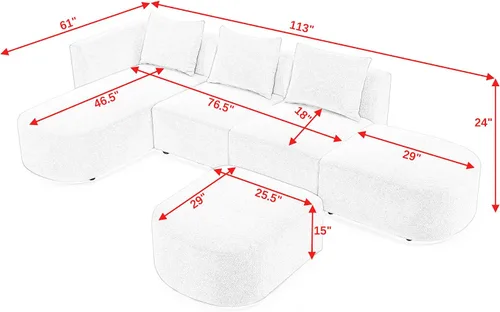 Vista 35 de Quarte Sofá seccional en forma de U, sofá modular con dos asientos individuales, dos sillas, combinación de bricolaje, tela de hilo en bucle Beige/5