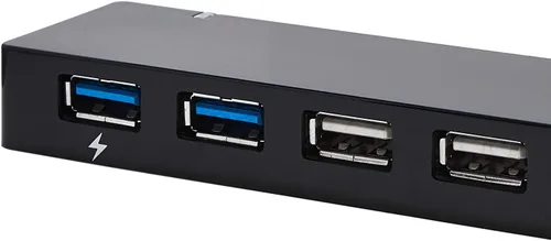 Vista 2 de Amazon Basics USB 3.0, HUB de 10 puertos con adaptador de CA, negro