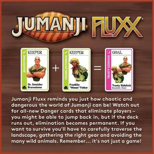 Vista 3 de Looney Labs Jumanji Fluxx Juego de Cartas - Experimenta el Caos de la Selva de Jumanji