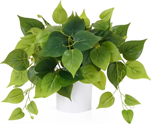 Vista 9 de Waipfaru Plantas artificiales para interiores, plantas artificiales realistas colgantes con macetas de plástico, potos artificiales para el hogar