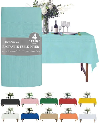 Vista 20 de Black Disposable Paper Tablecloth for Rectangle Tables 4 Pack, 54×108 Inch Waterproof 2 Ply Paper with Plastic Backing, Party Table Cover for