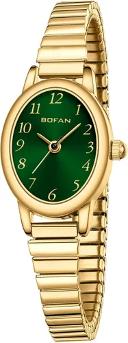 Vista 8 de BOFAN Relojes pequeños de oro para mujer, relojes de pulsera de cuarzo de fácil lectura con banda de expansión de acero inoxidable, resistente al
