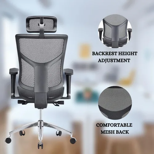 Vista 7 de Silla de oficina ergonómica de malla GM Seating Dreem II Serie Mesh, malla color negra, base de cromo
