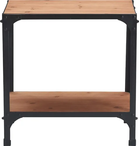 Vista 6 de Serta Overland - Mesa auxiliar de 2 niveles, muebles decorativos de madera rústica y metal negro, marco estrecho rectangular, fácil montaje
