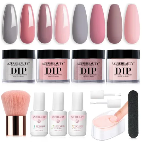 Vista 12 de Azurebeauty - Kit de iniciación de uñas en polvo de inmersión, 4 colores, purpurina de piel desnuda para todas las estaciones, juego de polvo