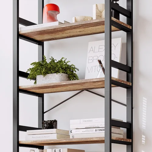 Vista 4 de IRONCK Estanterías y librerías, estante de 80cm de ancho, estantería de escalera de 5 niveles, 50kg/estante, estilo industrial vintage, estantería