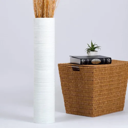 Vista 2 de Leewadee Florero grande de 26 pulgadas de madera de mango para hierba de pampas, flores secas Blanco