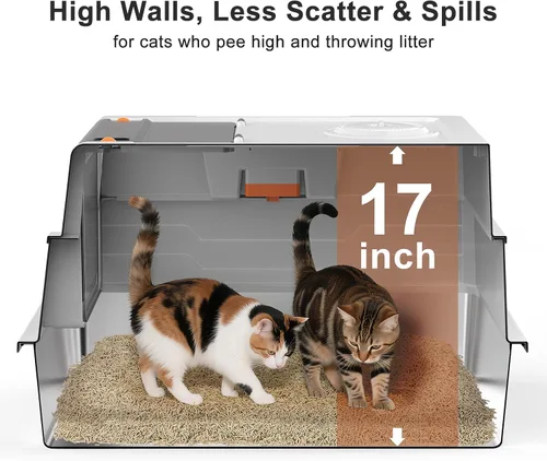 Vista 4 de AIPERRO Caja de arena cerrada extragrande de acero inoxidable para gatos con tapa - XXXL Cajas de arena metálicas cerradas de lados altos gigantes