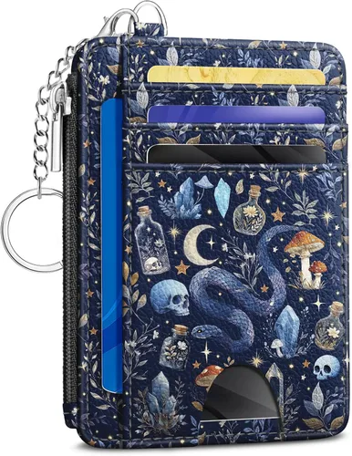 Vista 26 de Kelvoris Tarjetero pequeño para mujer, cartera delgada con bloqueo RFID, llavero con bolsillo para monedas con cremallera, bolsillo frontal