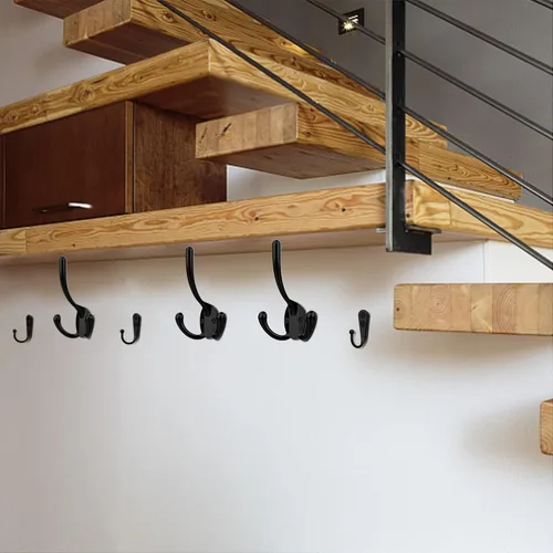 Vista 3 de ZAYBOD Paquete de 10 Ganchos Negros de Servicio Pesado Montados en la Pared con 30 Tornillos - Vestíbulo, Mochila, Bata, Ganchos para Sombreros