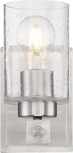 Vista 3 de Nuvo 60/6961 - Acabado de madera de níquel cepillado y nuez moscada con vidrio transparente sembrado, 1 luz