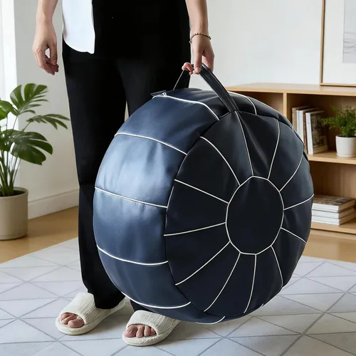 Vista 10 de Louis Donné Funda de Puf Otomano Marroquí SIN RELLENO de 21 Pulgadas, Reposapiés de Cuero Sintético Hecho a Mano, Funda de Puf Redondo