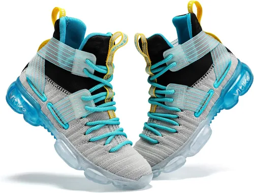 Vista 7 de VITUOFLY Zapatos de baloncesto para niños, con cámara de aire, para niñas, con aros de media parte superior, antideslizantes, para deportes al aire