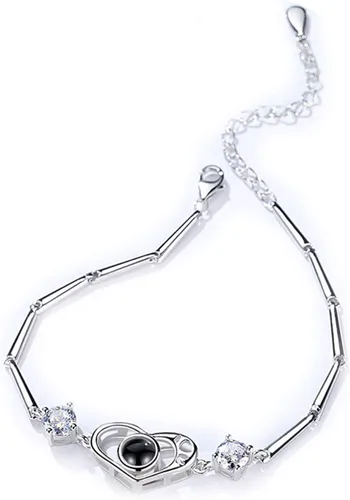 Vista 7 de KnSam - Pulsera de 100 idiomas con corazón de plata para mujer
