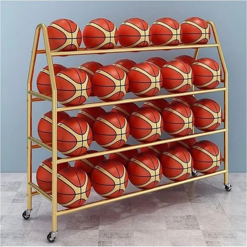 Vista 9 de Bastidores de pelotas para garaje, estante de baloncesto con ruedas para deportes al aire libre, aro de baloncesto de 4 niveles, 35 bolas