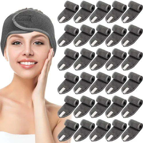 Vista 8 de Hoteam Paquete de 30 diademas de spa, esteticista facial para mujeres, ajustable, maquillaje, deportes, ducha, toalla elástica con cinta (negro)