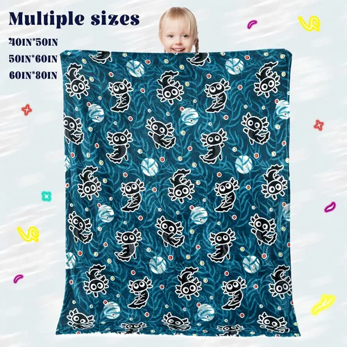 Vista 6 de Manta de Ajolotl para Niños que Brilla en la Oscuridad Manta para Niños Niños Manta de Tiro Regalos de Ajolotl Decoración Animal Salamandra Mantas