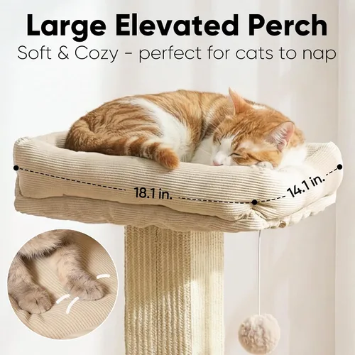 Vista 5 de FUKUMARU - Poste rascador para gatos, estilo moderno, alto, con percha para gatos de interior y adultos, torre rascador grande para gatos con cama