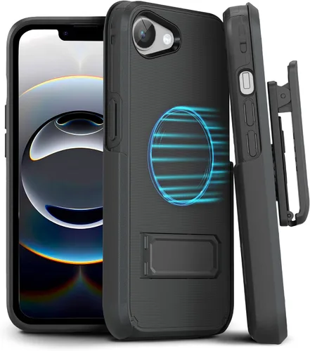 Vista 11 de MOTIVE Funda para iPhone 15 con clip para cinturón, magnética compatible con MagSafe, combo de funda de carcasa a prueba de golpes, funda para Negro