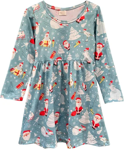 Vista 7 de Vestido de Navidad para niña pequeña, muñeco de nieve, árboles de Navidad, camión, a cuadros, reno, Papá Noel, vestido de invierno hasta la rodilla