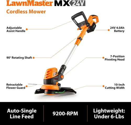 Vista 6 de LawnMaster 20VMWGT Cortacésped de 24V Máx de 13 pulgadas y Recortadora de Césped de 10 pulgadas Combo con 2x4.0Ah Baterías y Cargador