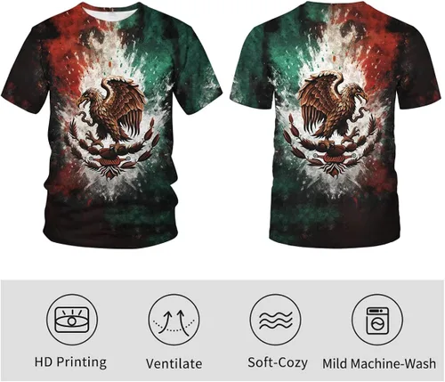 Vista 4 de Srcnhim Colorida camisa mexicana bandera de México impresión 3D moda camisetas de manga corta