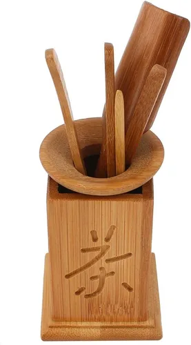 Vista 6 de Juego de té chino de gongfu, juego de trompeta de ceremonia de té de seis piezas, herramientas de servicio de té con aguja de té, cuchara, clip