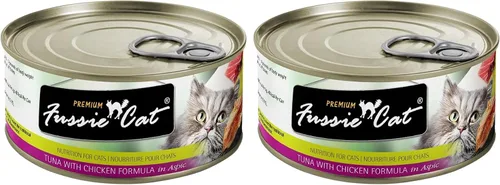 Vista 12 de Fussie Cat Comida húmeda prémium de atún con pollo en Aspic sin granos para gatos, latas de 2.82 onzas, caja de 24 latas de atún con pollo en Aspic)
