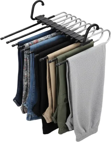 Vista 5 de Paquete de 2 perchas plegables de 9 capas para pantalones que ahorran espacio, percha multifuncional para pantalones, percha con agujero para colgar