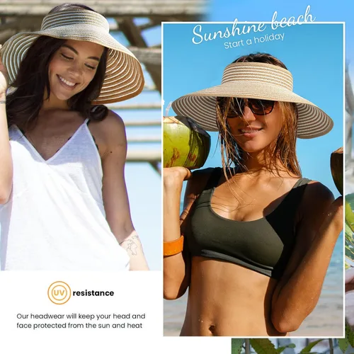 Vista 52 de Simplicity - Sombrero con protección solar UV UPF 50 para mujer, convertible en visera para playa