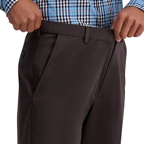 Vista 4 de Haggar Pantalón casual para hombre sin hierro de alta calidad, color caqui, ajuste clásico, parte delantera plana, cintura expansible, tallas