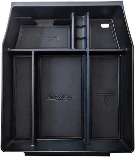 Vista 8 de BestEvMod Caja de almacenamiento, bandeja organizadora de consola central con ribete de cuero vegano compatible con Ford F150 F-150 Lightning Negro
