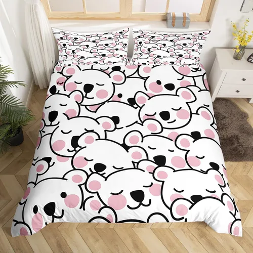 Vista 3 de Feelyou Juego de ropa de cama de koala para niños y niñas, funda de edredón con estampado de koala de dibujos animados, funda de edredón