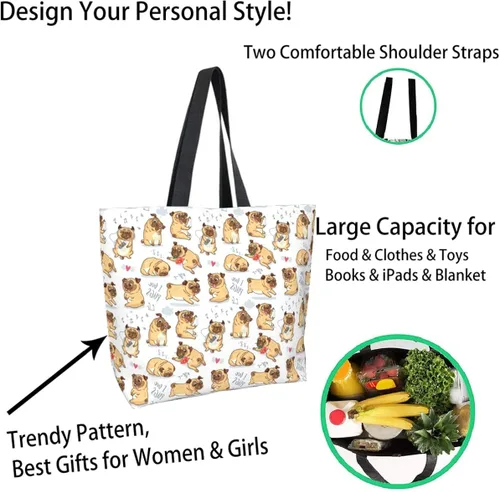 Vista 3 de Qwalnely Bolsa de lona para mujer, bolsa de lona de playa, bolsa de viaje reutilizable, bolsa de compras para mujeres y niñas