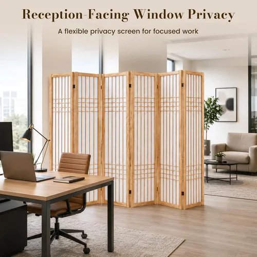 Vista 5 de 6 Panel Room Divider, 66.9" Tall Folding Privacy Screen, Natural 6 Panel Natural