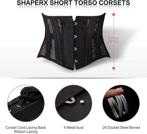 Vista 4 de SHAPERX Corsé de acero 26 para mujer, corsé corto con huesos, torso de entrenamiento de cintura resistente