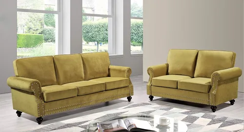 Vista 11 de Container Furniture Direct Lotus - Sofá biplaza tapizado de terciopelo moderno de mediados de siglo, con brazos enrollados, color beige